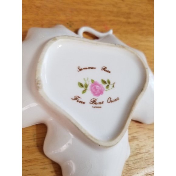 Vintage Summer Rose Leaf Shape Trinket Dish floral design gold trim 5" - Picture 5 of 6